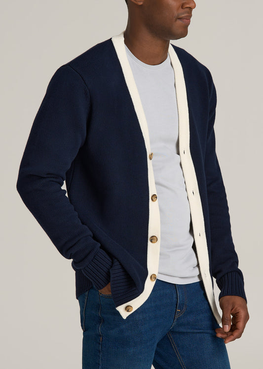 Knit Campus Cardigan for Tall Men in  Navy and Cream