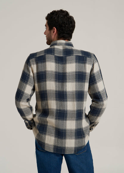 Lightweight Woven Overshirt for Tall Men in Navy and Beige Plaid