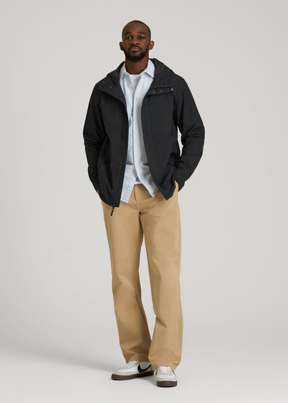 Lightweight Rain Jacket for Tall Men in Black