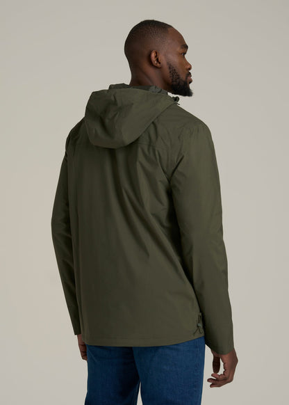 Lightweight Rain Jacket for Tall Men in Dark Olive Green