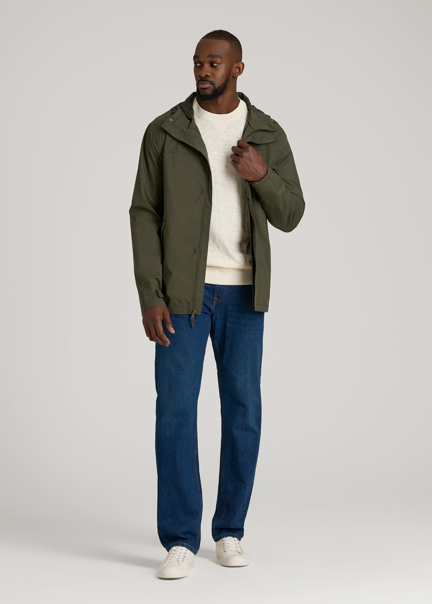 Lightweight Rain Jacket for Tall Men in Dark Olive Green