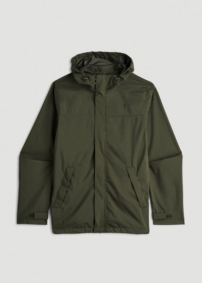 Lightweight Rain Jacket for Tall Men in Dark Olive Green