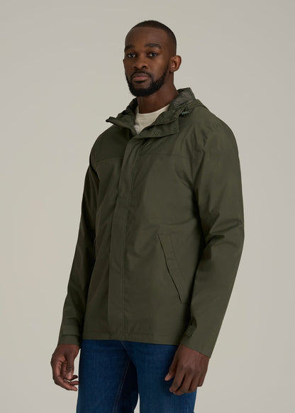 Lightweight Rain Jacket for Tall Men in Dark Olive Green