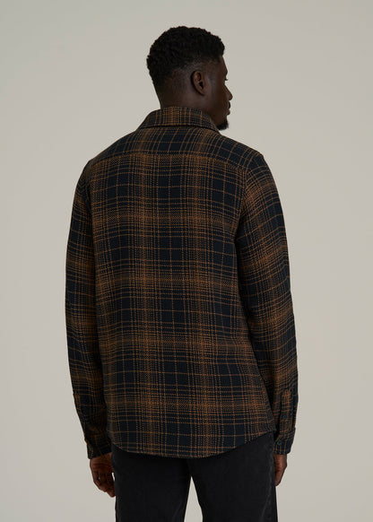 Lightweight Woven Overshirt for Tall Men in Black and Caramel Plaid