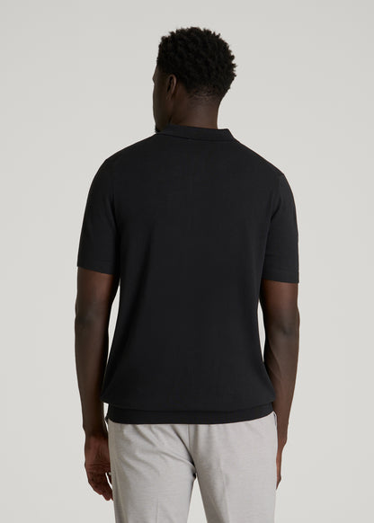 Linen Blend Knit Polo for Tall Men in Black