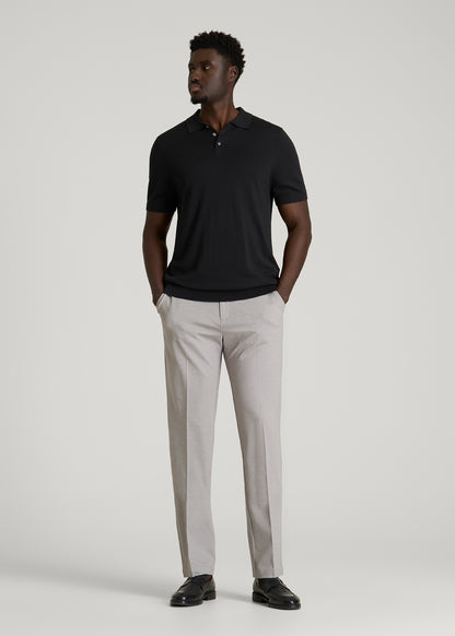 Linen Blend Knit Polo for Tall Men in Black