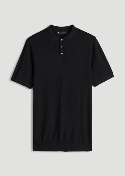 Linen Blend Knit Polo for Tall Men in Black