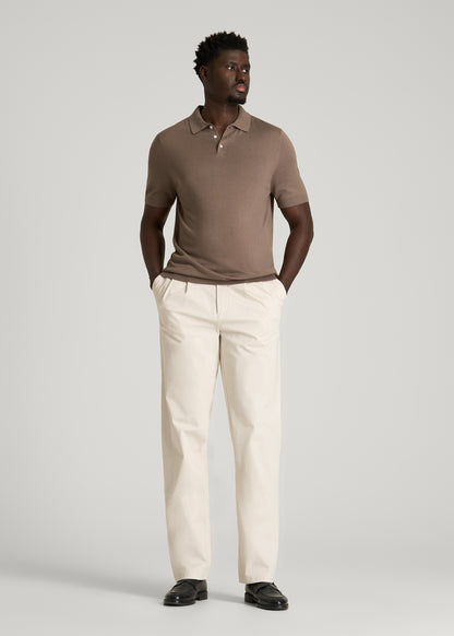Linen Blend Knit Polo for Tall Men in Warm Brown