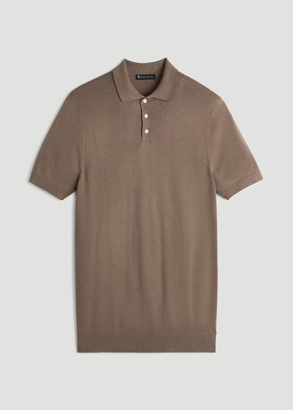 Linen Blend Knit Polo for Tall Men in Warm Brown