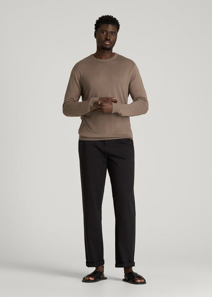 Linen Blend Lightweight Sweater for Tall Men in Warm Brown