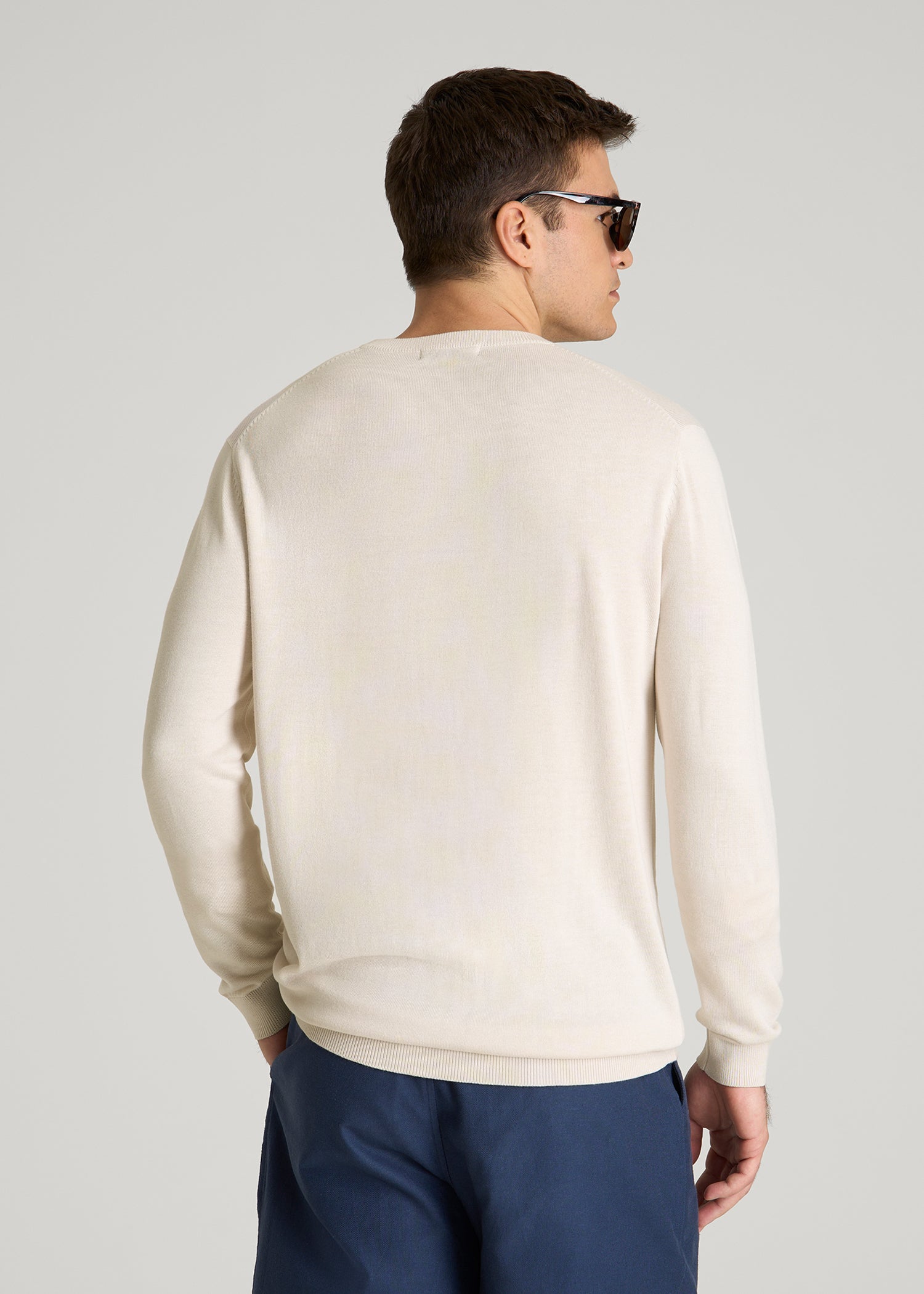 Linen Blend Lightweight Sweater for Tall Men in White Sand