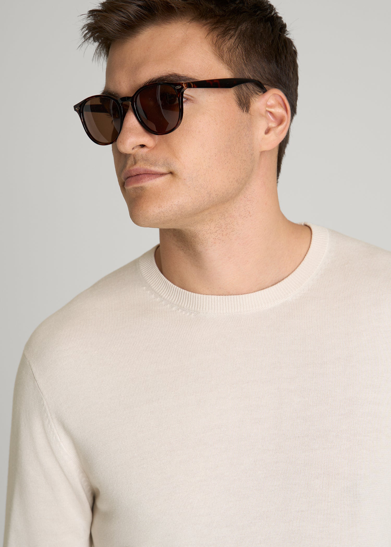 Linen Blend Lightweight Sweater for Tall Men in White Sand