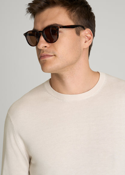 Linen Blend Lightweight Sweater for Tall Men in White Sand