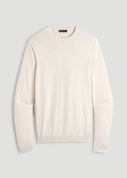Linen Blend Lightweight Sweater for Tall Men in White Sand