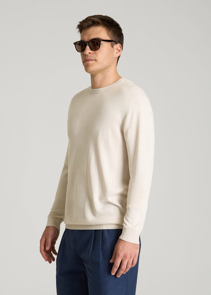 Linen Blend Lightweight Sweater for Tall Men in White Sand