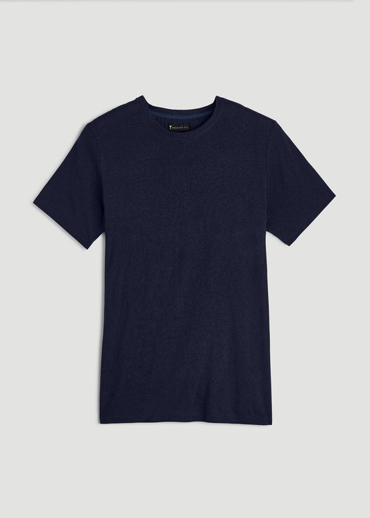 Linen Crewneck T-Shirt for Tall Men in Evening Blue