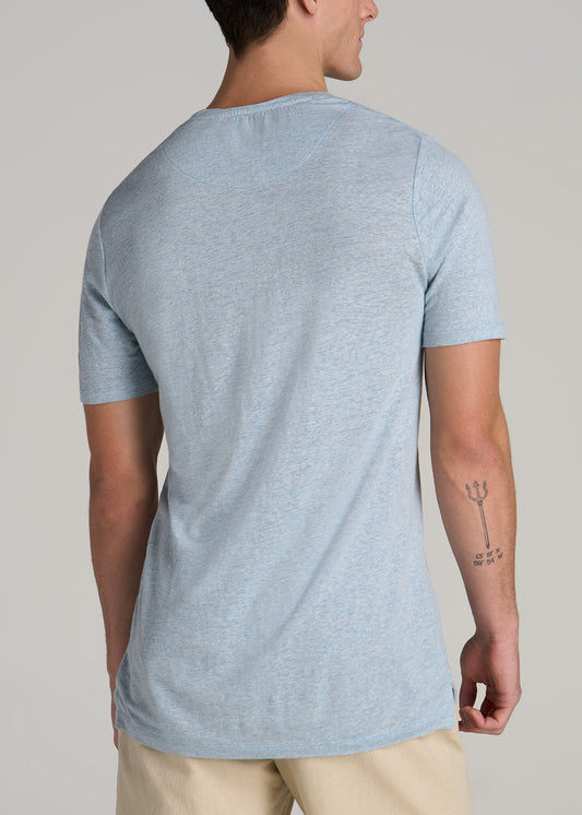 Linen Crewneck T-Shirt for Tall Men in Sky Blue Mix