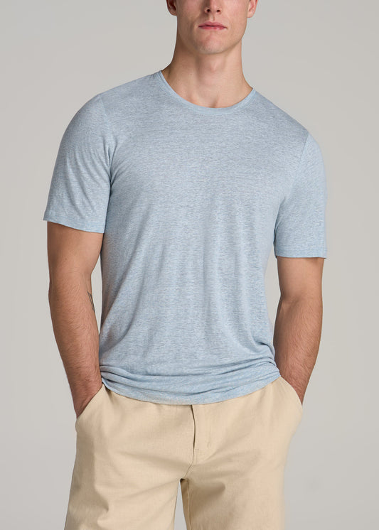 Linen Crewneck T-Shirt for Tall Men in Sky Blue Mix
