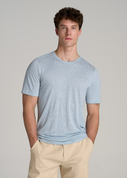 Linen Crewneck T-Shirt for Tall Men in Sky Blue Mix