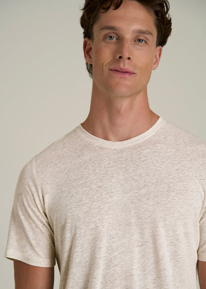 Linen Crewneck T-Shirt for Tall Men in Heathered Oatmeal