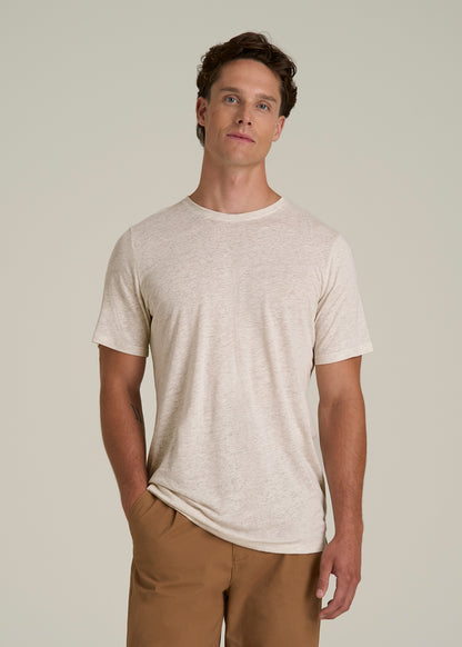 Linen Crewneck T-Shirt for Tall Men in Heathered Oatmeal