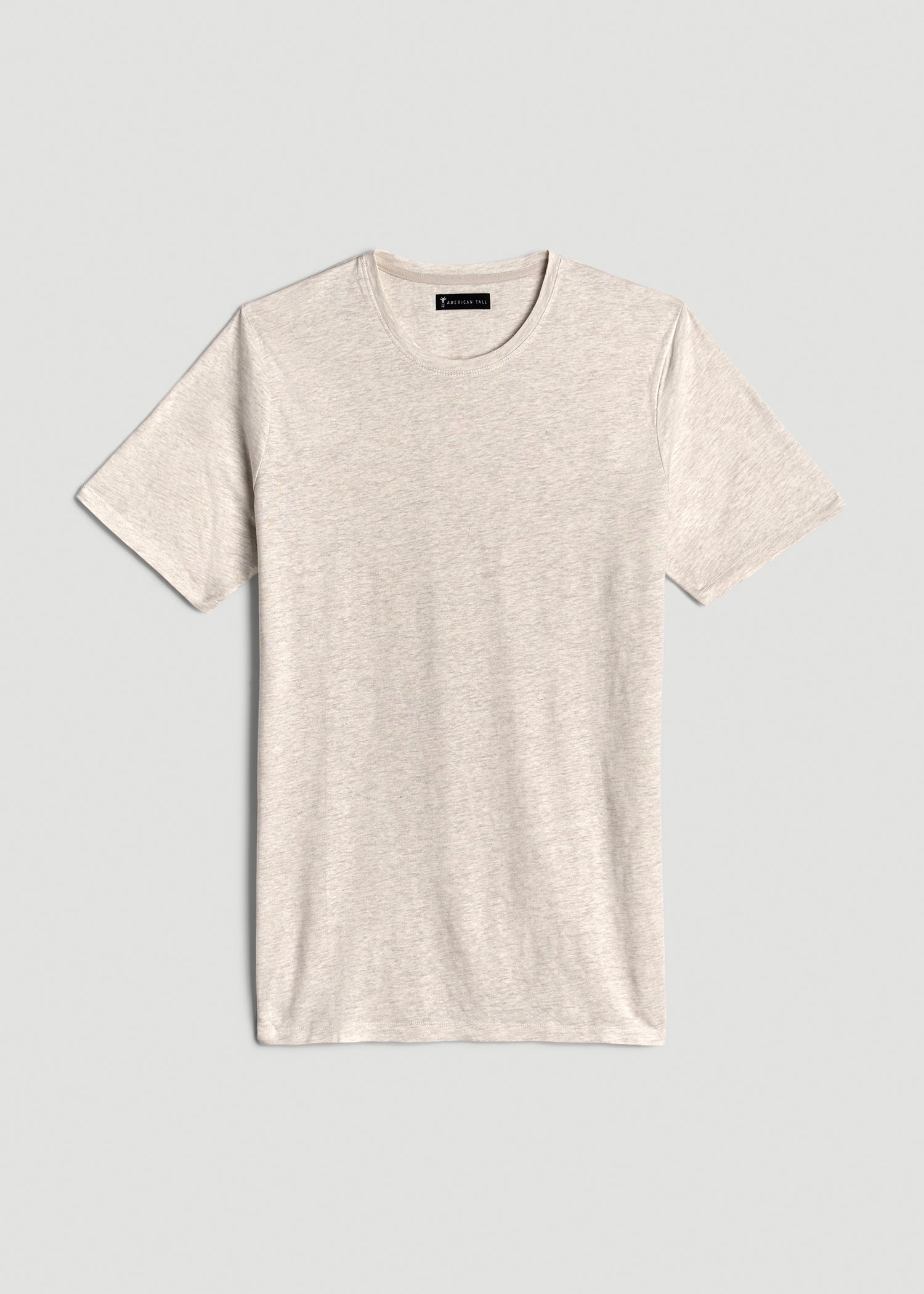 Linen Crewneck T-Shirt for Tall Men in Heathered Oatmeal