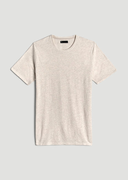 Linen Crewneck T-Shirt for Tall Men in Heathered Oatmeal