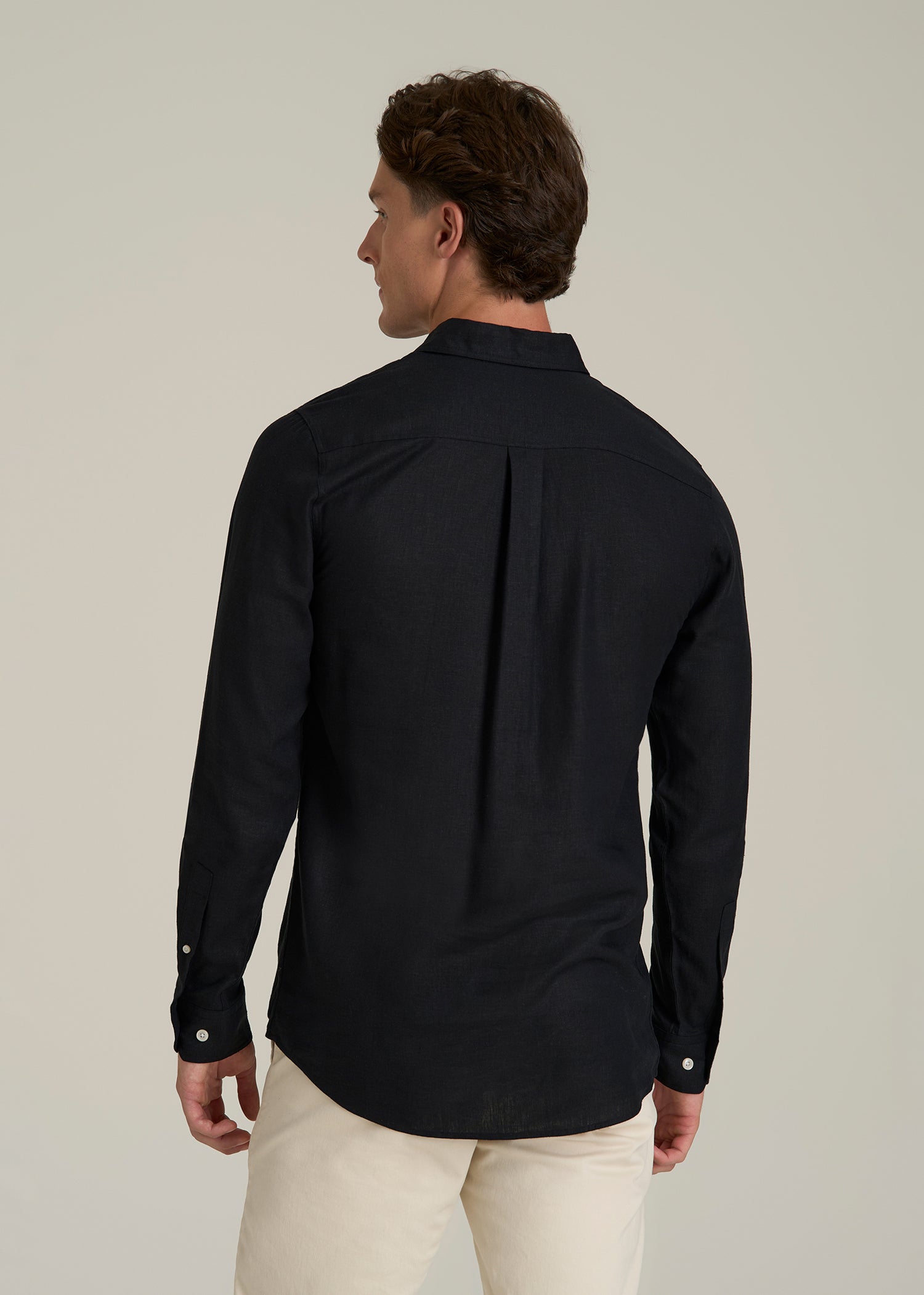 Linen Popover Shirt for Tall Men in Black