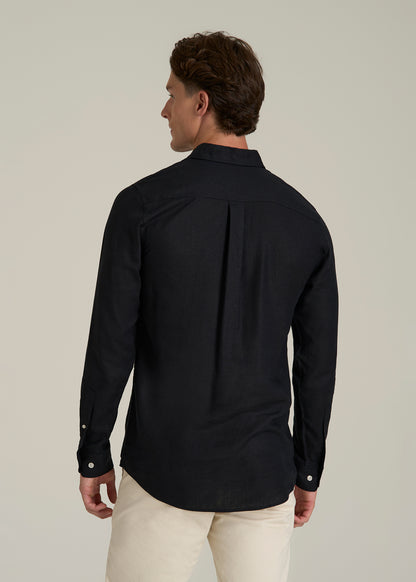 Linen Popover Shirt for Tall Men in Black