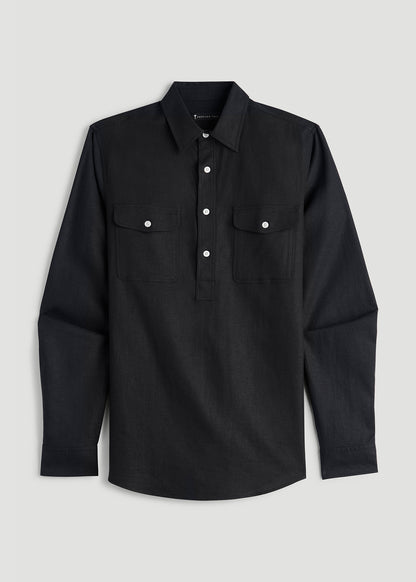 Linen Popover Shirt for Tall Men in Black