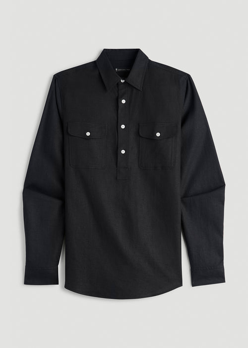 Linen Popover Shirt for Tall Men in Black