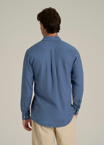 Linen Popover Shirt for Tall Men in Deep Cobalt