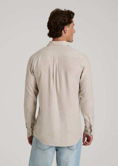 Linen Popover Shirt for Tall Men in Light Taupe