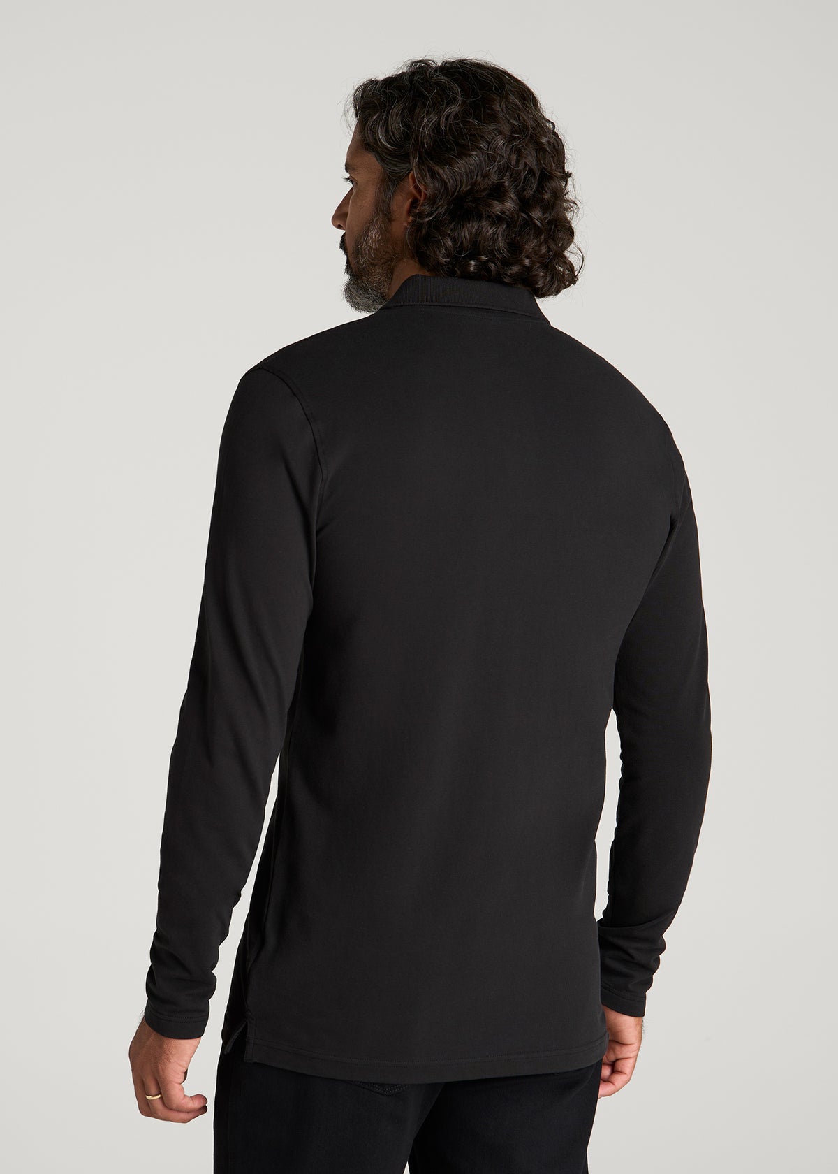 Long Sleeve Classic Polo for Tall Men in Black