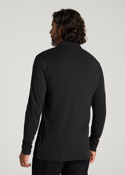 Long Sleeve Classic Polo for Tall Men in Black