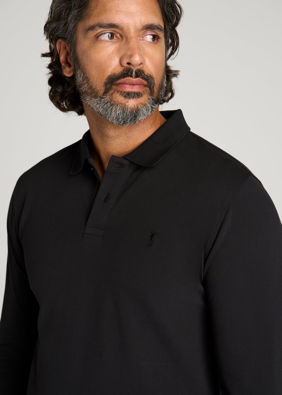 Long Sleeve Classic Polo for Tall Men in Black