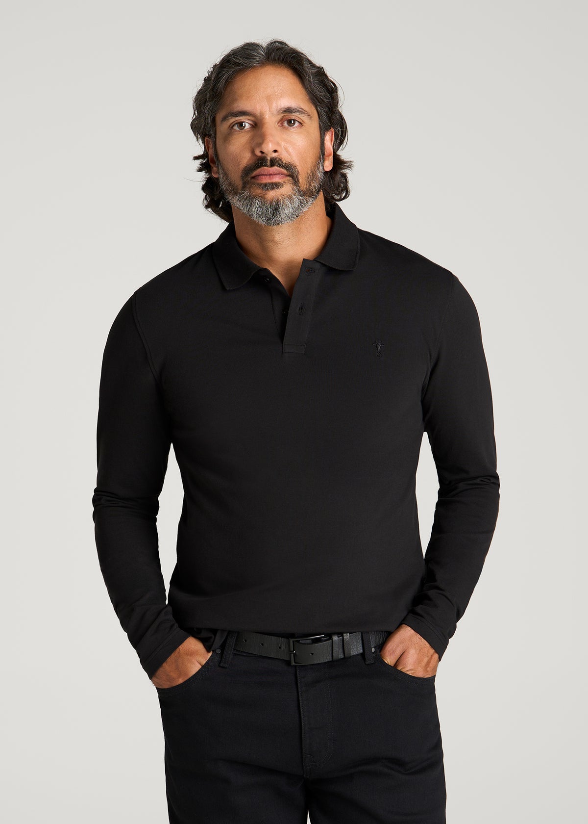 Long Sleeve Classic Polo for Tall Men in Black