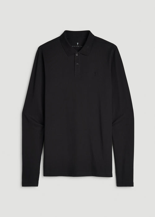 Long Sleeve Classic Polo for Tall Men in Black
