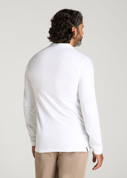 Long Sleeve Classic Polo for Tall Men in Bright White