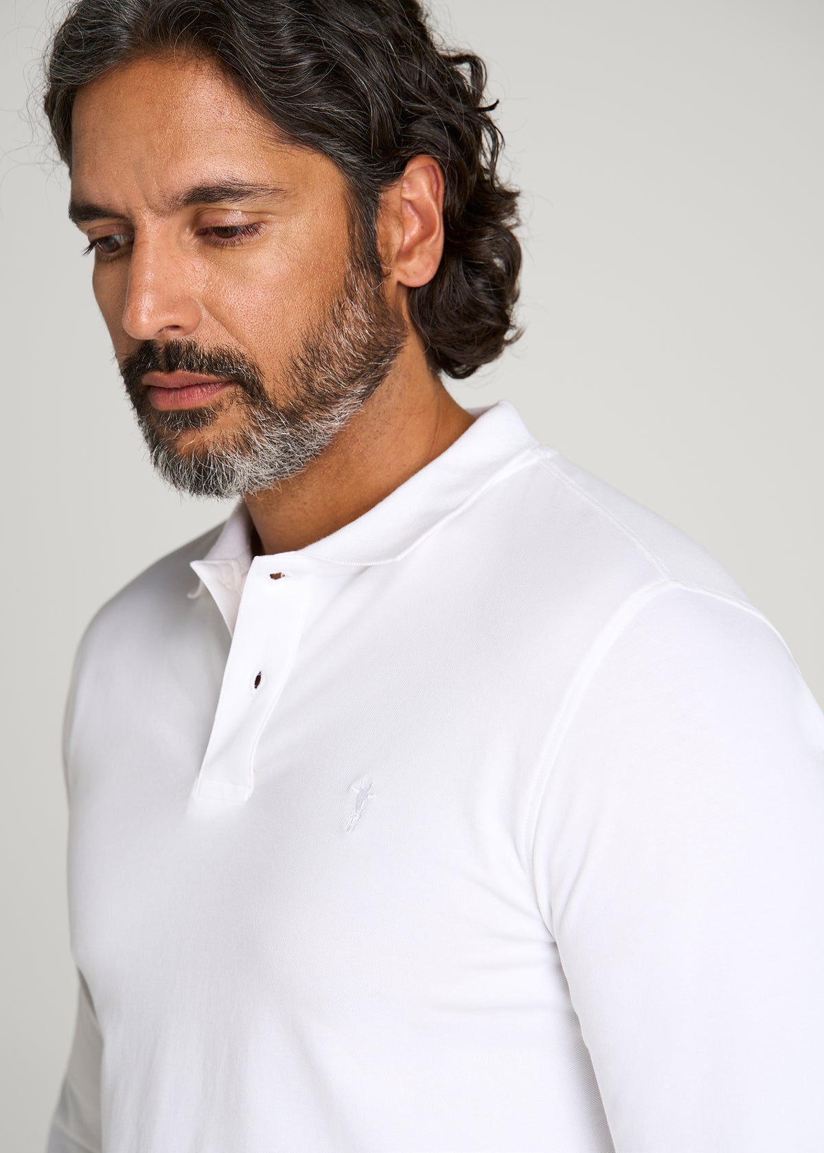 Long Sleeve Classic Polo for Tall Men in Bright White