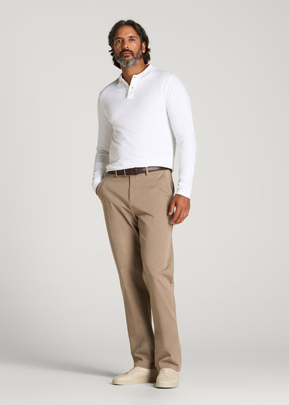 Long Sleeve Classic Polo for Tall Men in Bright White