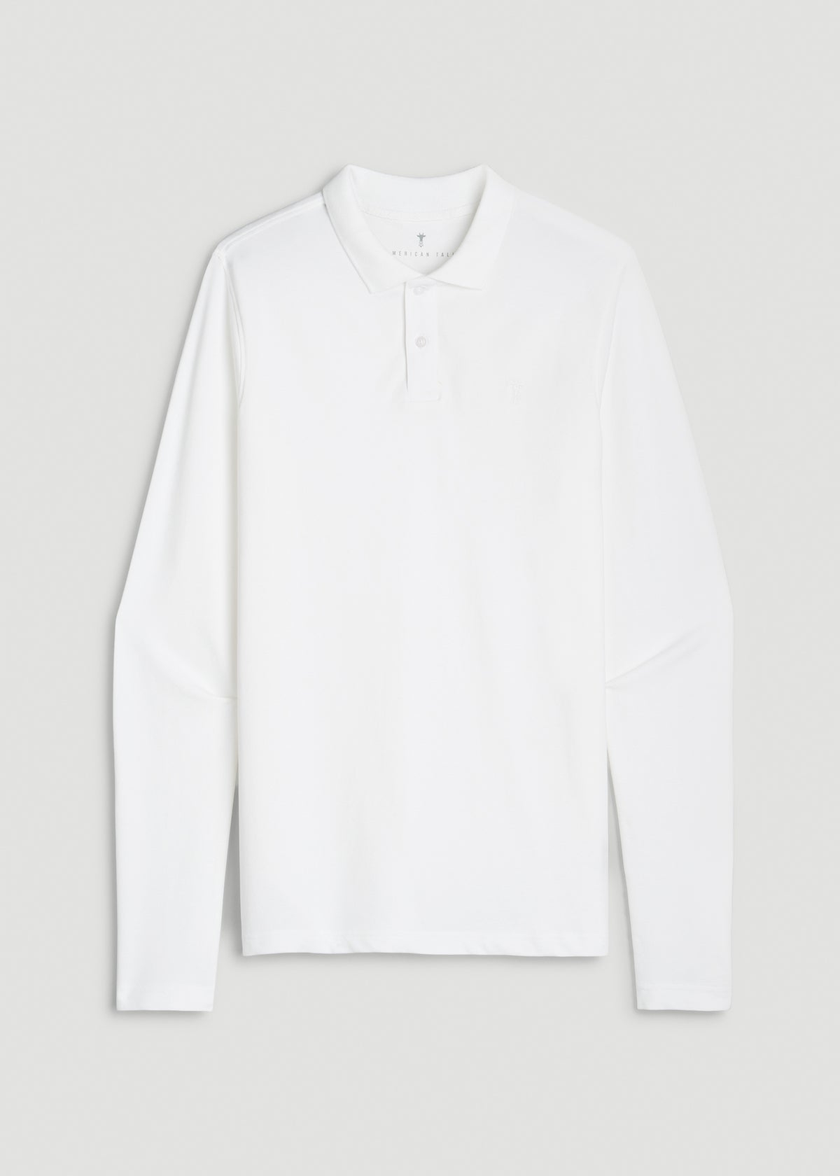 Long Sleeve Classic Polo for Tall Men in Bright White