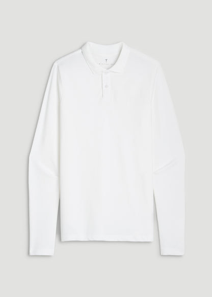 Long Sleeve Classic Polo for Tall Men in Bright White