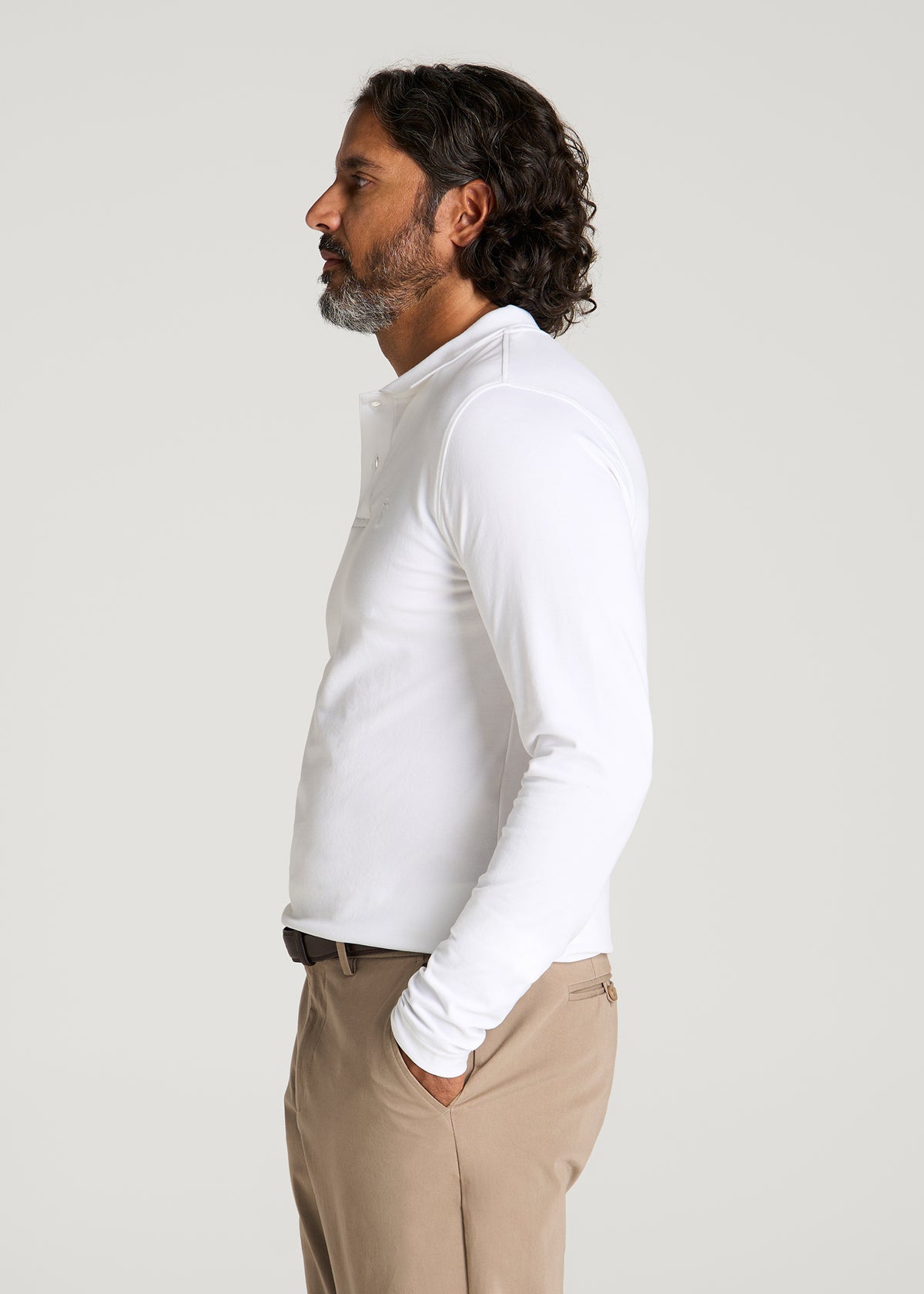 Long Sleeve Classic Polo for Tall Men in Bright White