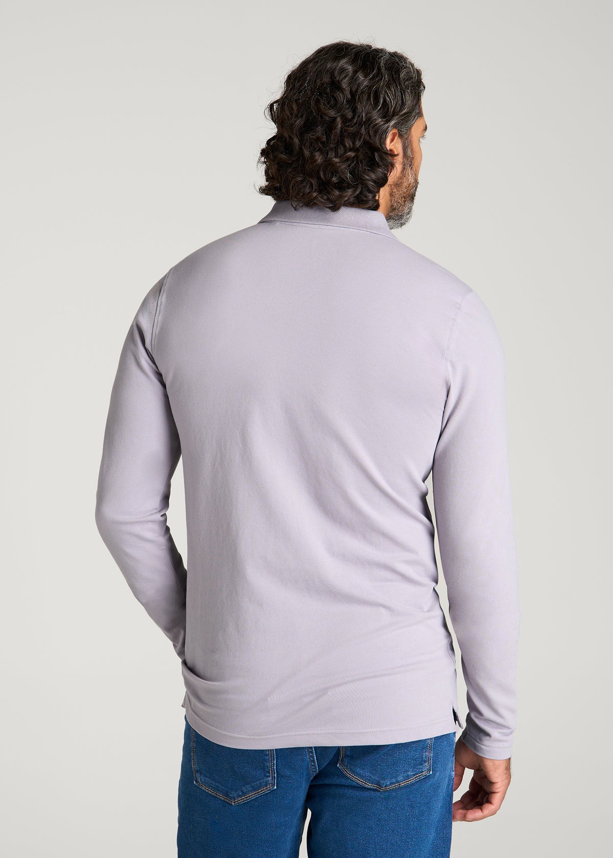 Long Sleeve Classic Polo for Tall Men in Dusty Lilac
