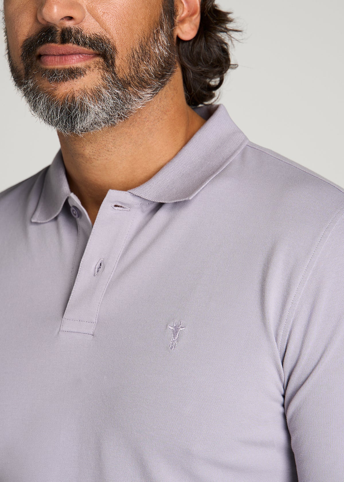 Long Sleeve Classic Polo for Tall Men in Dusty Lilac