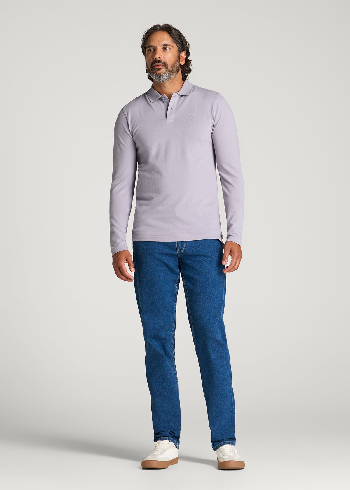 Long Sleeve Classic Polo for Tall Men in Dusty Lilac