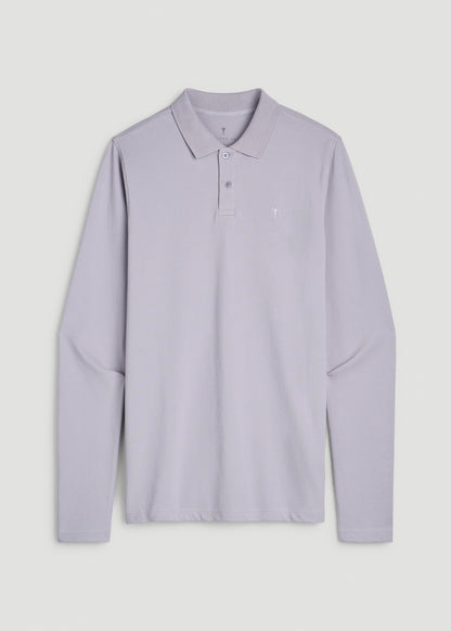 Long Sleeve Classic Polo for Tall Men in Dusty Lilac
