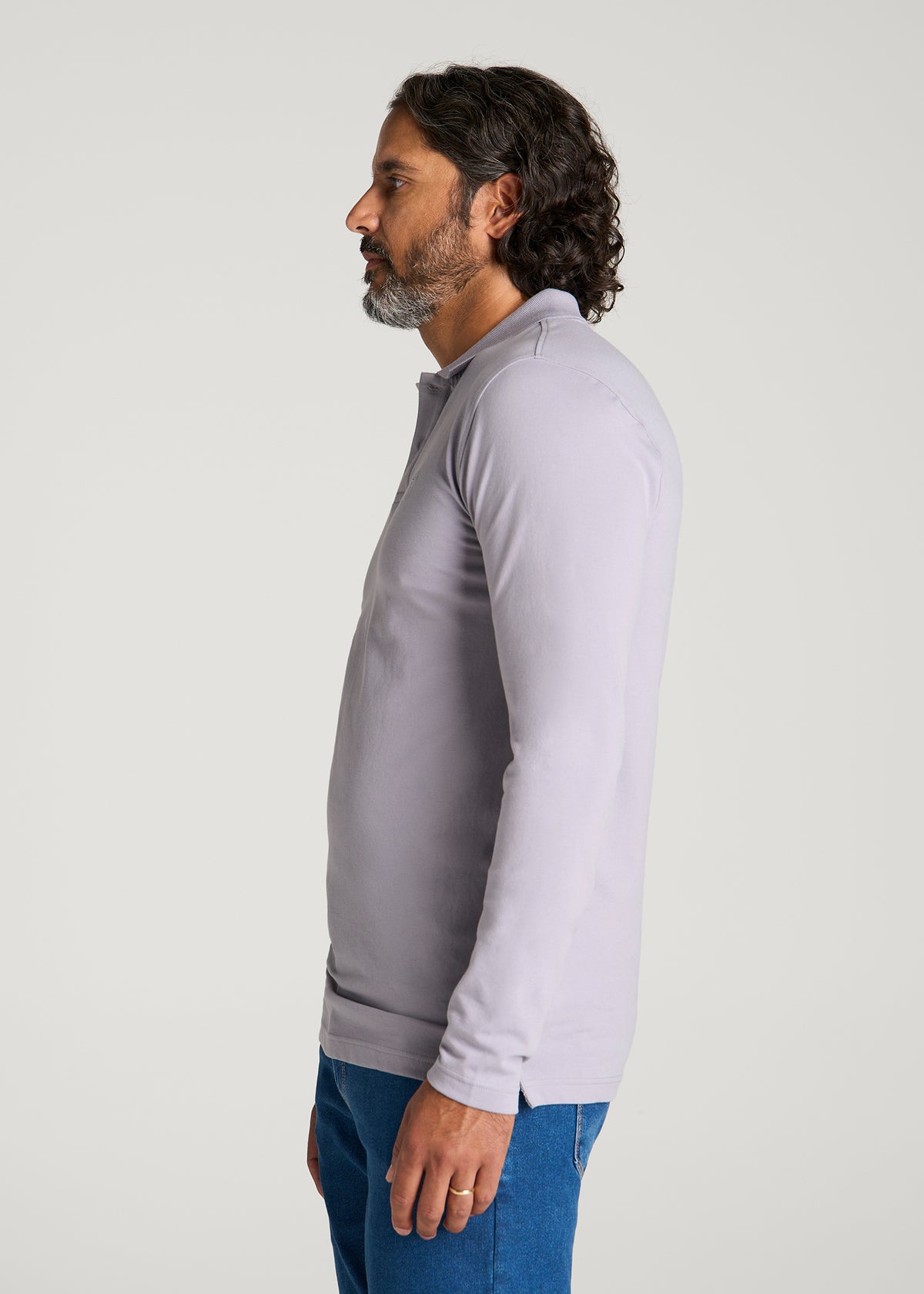 Long Sleeve Classic Polo for Tall Men in Dusty Lilac