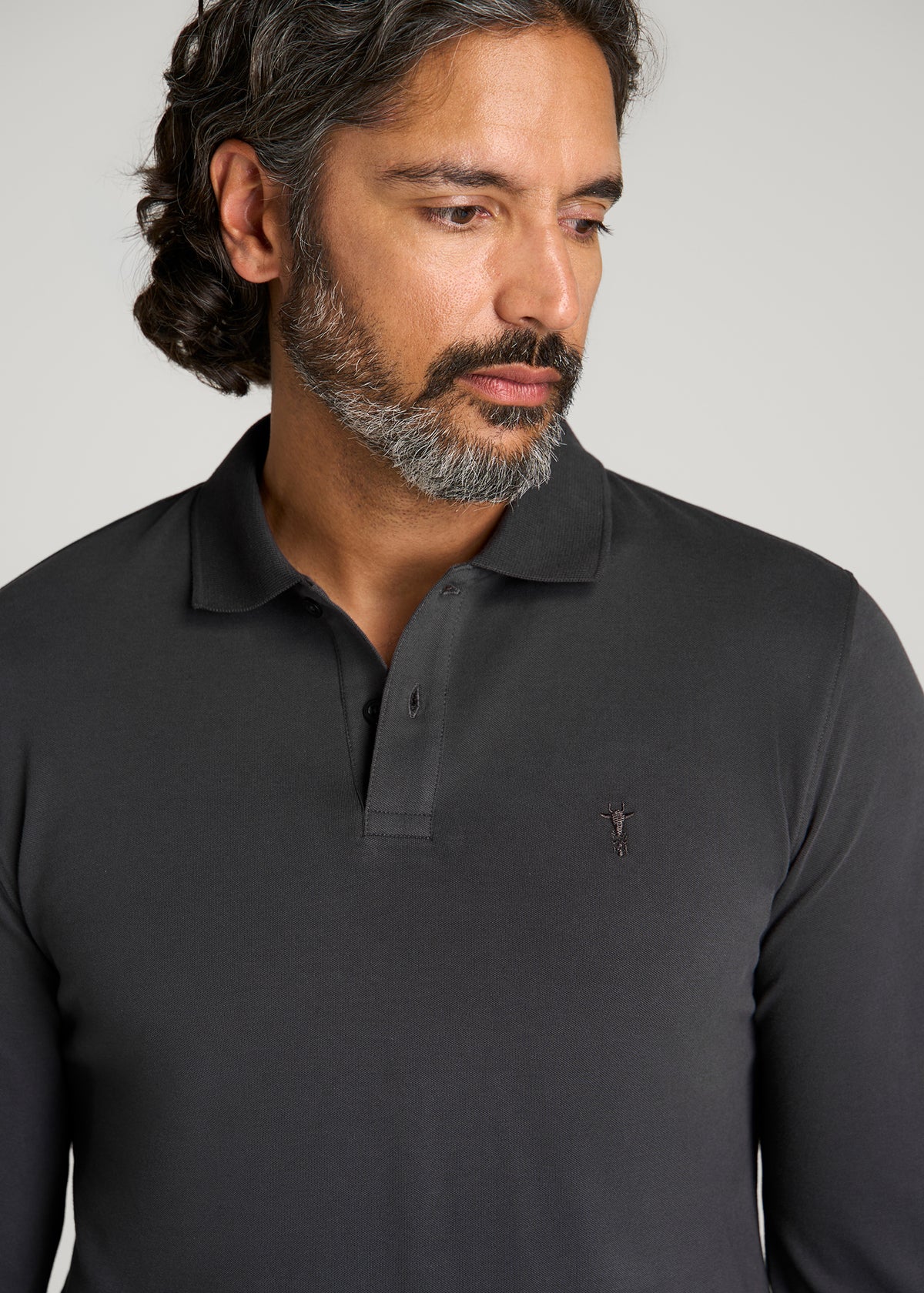 Long Sleeve Classic Polo for Tall Men in Iron Grey